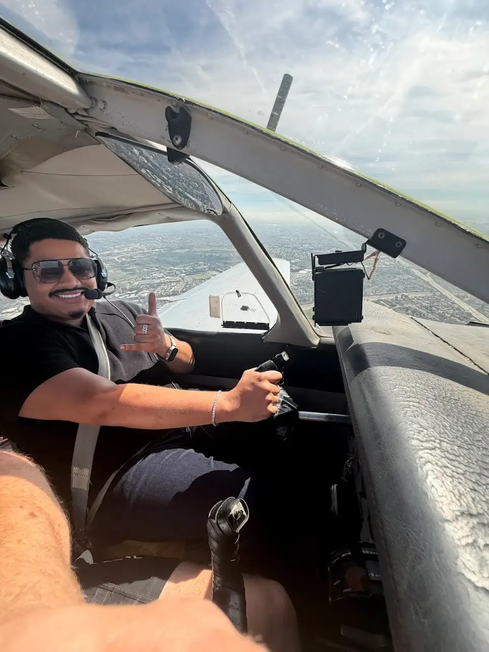 Students at Essence Flight School in Van Nuys Airport learning to fly in a Piper Archer cockpit